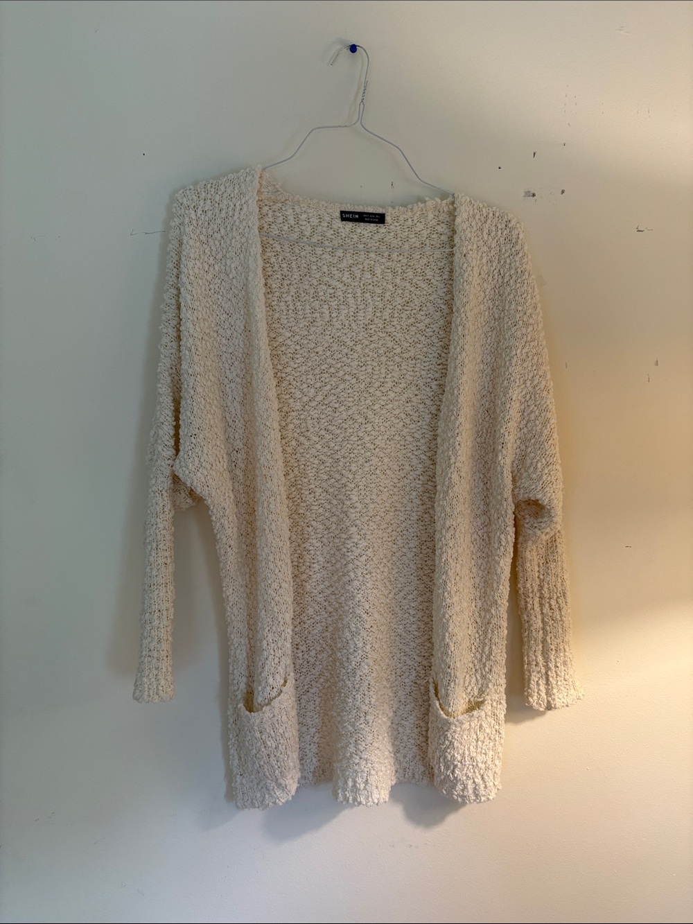 SHEIN Cream Open-Front Textured Knit Cardigan
